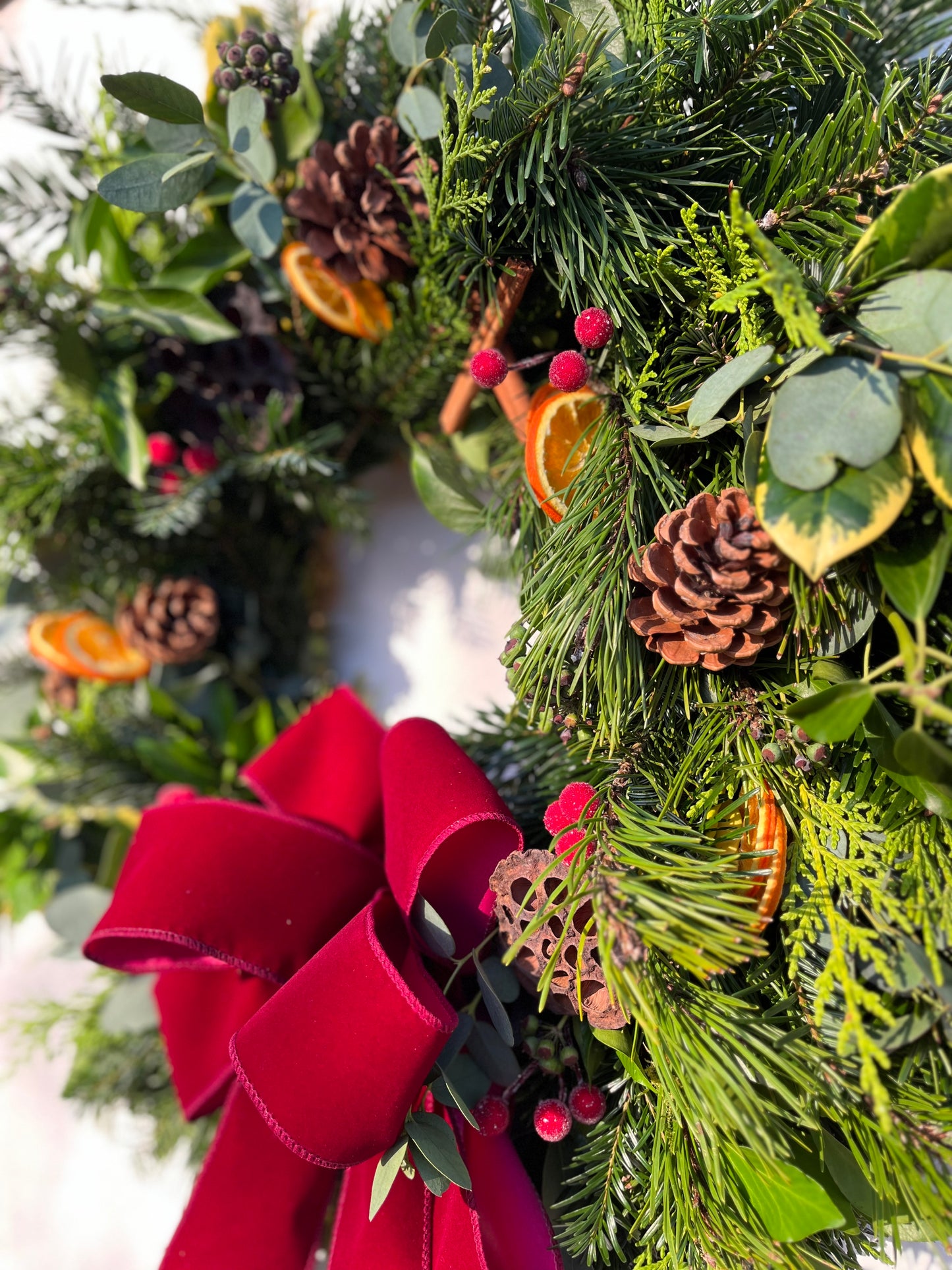 Locally scoured spruce and scented eucalyptus door wreath