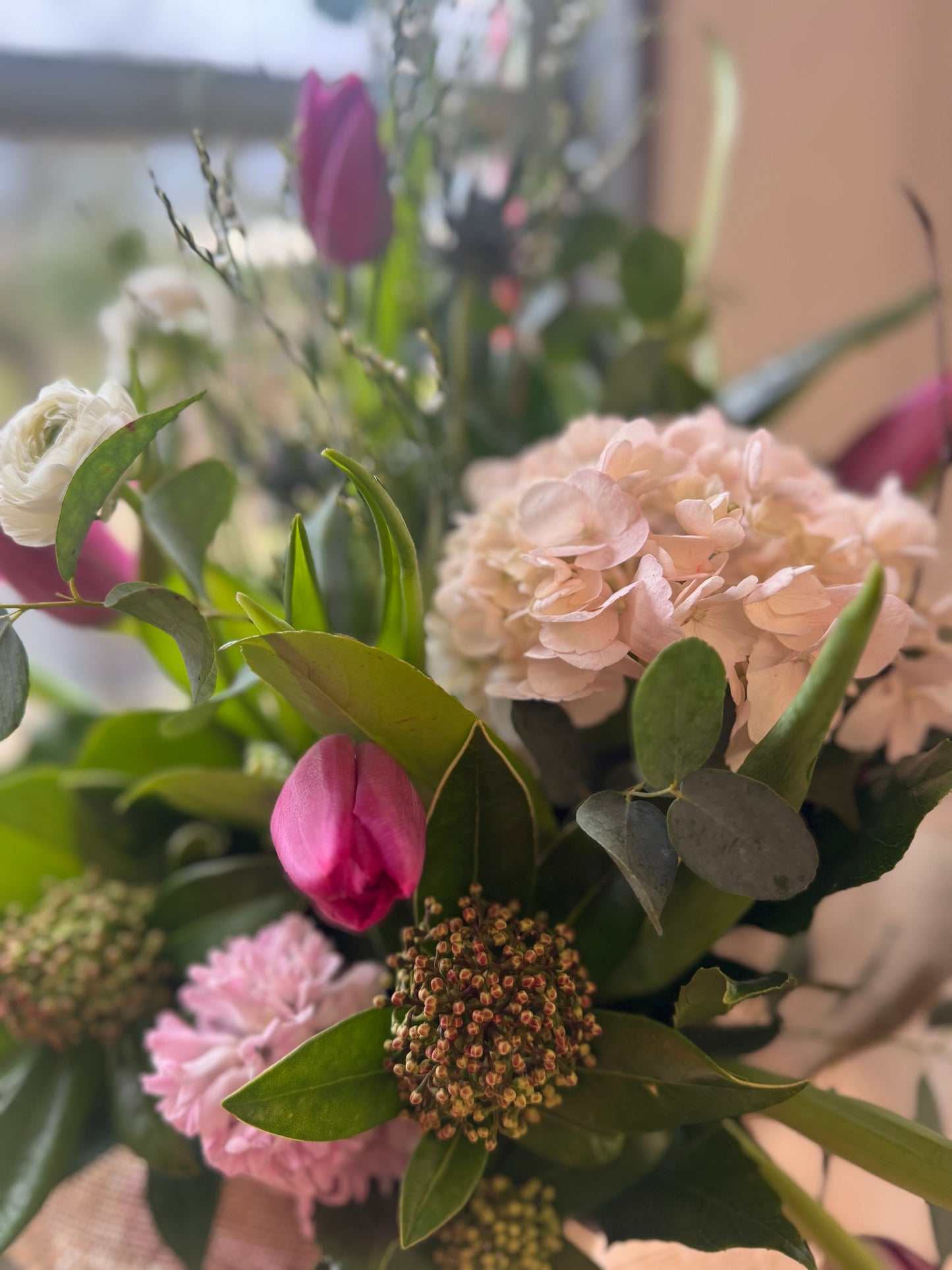 Ready-to-Enjoy Spring Vase Flowers with rustic wrap