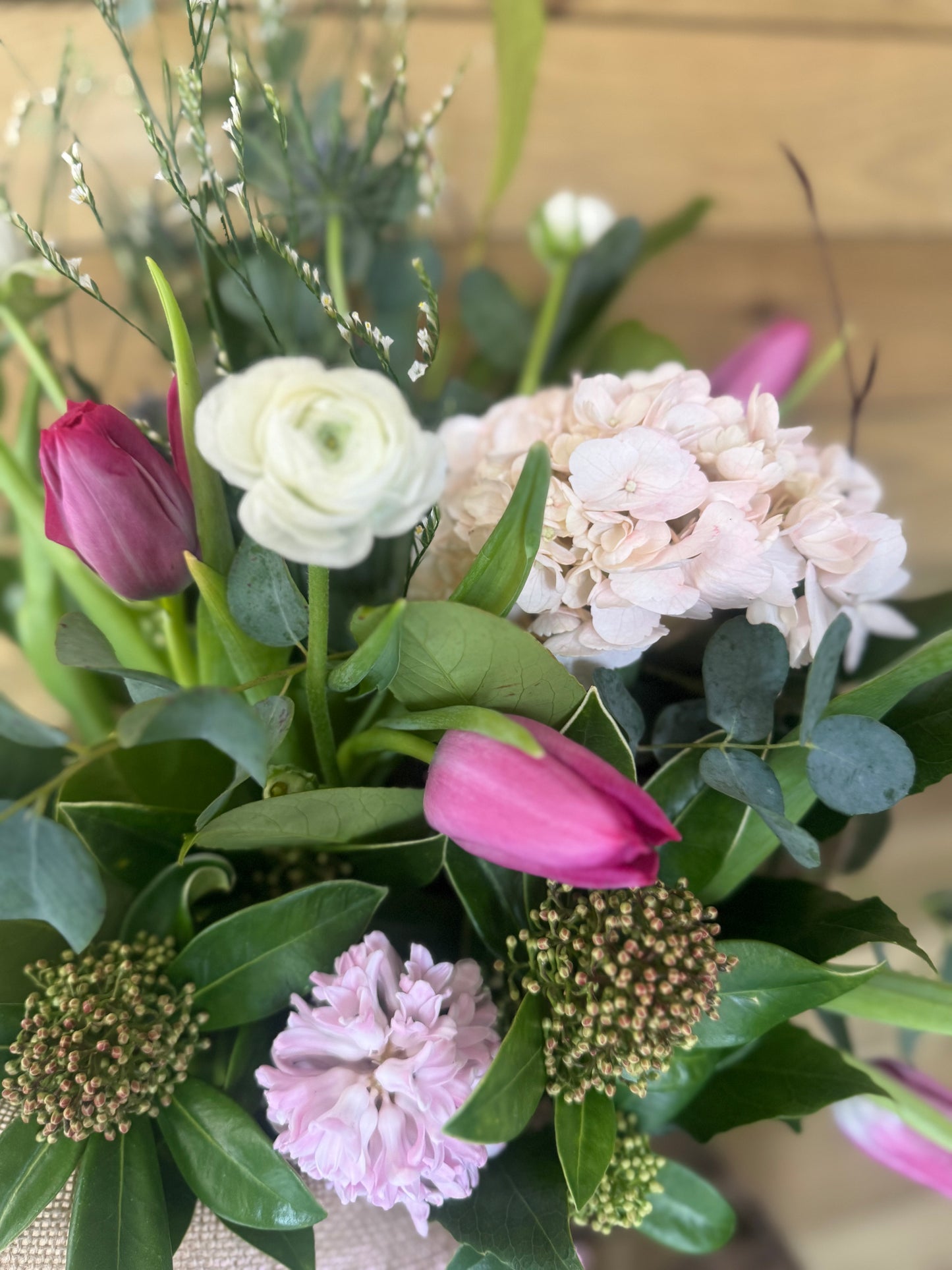 Ready-to-Enjoy Spring Vase Flowers with rustic wrap
